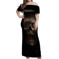 Skull Off Shoulder Maxi Dress Mummy Face Inside - Wonder Print Shop