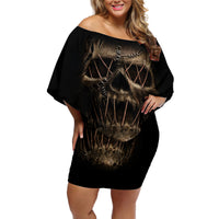 Skull Off Shoulder Short Dress Mummy Face Inside - Wonder Print Shop