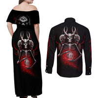 Skull Couples Matching Off Shoulder Maxi Dress and Long Sleeve Button Shirts Prayer Skull - Wonder Print Shop