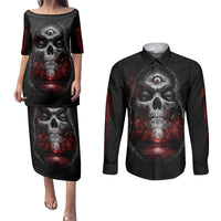 Skull Couples Matching Puletasi Dress and Long Sleeve Button Shirts Prayer Skull - Wonder Print Shop