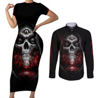 Skull Couples Matching Short Sleeve Bodycon Dress and Long Sleeve Button Shirts Prayer Skull - Wonder Print Shop