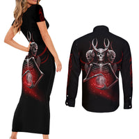 Skull Couples Matching Short Sleeve Bodycon Dress and Long Sleeve Button Shirts Prayer Skull - Wonder Print Shop
