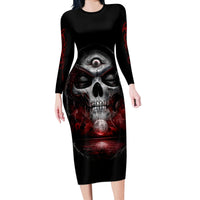 Skull Long Sleeve Bodycon Dress Prayer Skull - Wonder Print Shop
