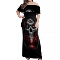 Skull Off Shoulder Maxi Dress Prayer Skull - Wonder Print Shop
