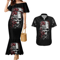 Skull Couples Matching Mermaid Dress And Hawaiian Shirt Three Skull No See Evil Rose - Wonder Print Shop