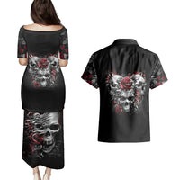 Skull Couples Matching Puletasi Dress and Hawaiian Shirt Three Skull No See Evil Rose - Wonder Print Shop