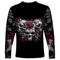 Skull Long Sleeve Shirt Three Skull No See Evil Rose - Wonder Print Shop