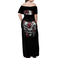 Skull Off Shoulder Maxi Dress Three Skull No See Evil Rose - Wonder Print Shop