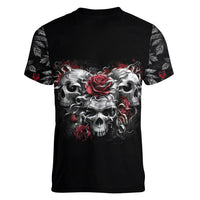 Skull Women V Neck T Shirt Three Skull No See Evil Rose - Wonder Print Shop