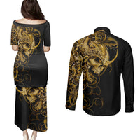 Skull Couples Matching Puletasi Dress and Long Sleeve Button Shirts Golden Warrior Royal - Wonder Print Shop
