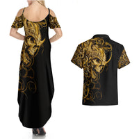 Skull Couples Matching Summer Maxi Dress and Hawaiian Shirt Golden Warrior Royal - Wonder Print Shop