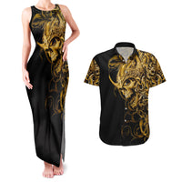 Skull Couples Matching Tank Maxi Dress And Hawaiian Shirt Golden Warrior Royal - Wonder Print Shop