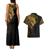 Skull Couples Matching Tank Maxi Dress And Hawaiian Shirt Golden Warrior Royal - Wonder Print Shop