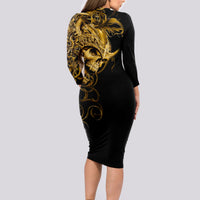 Skull Long Sleeve Bodycon Dress Golden Warrior Royal - Wonder Print Shop