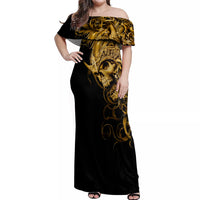 Skull Off Shoulder Maxi Dress Golden Warrior Royal - Wonder Print Shop