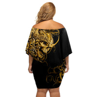 Skull Off Shoulder Short Dress Golden Warrior Royal - Wonder Print Shop
