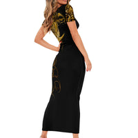 Skull Short Sleeve Bodycon Dress Golden Warrior Royal - Wonder Print Shop