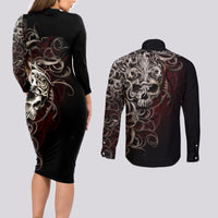 Skull Couples Matching Long Sleeve Bodycon Dress and Long Sleeve Button Shirts Silver Warrior Royal - Wonder Print Shop