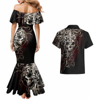 Skull Couples Matching Mermaid Dress And Hawaiian Shirt Silver Warrior Royal - Wonder Print Shop