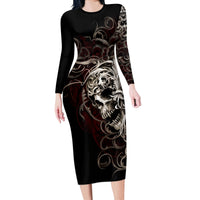 Skull Long Sleeve Bodycon Dress Silver Warrior Royal - Wonder Print Shop
