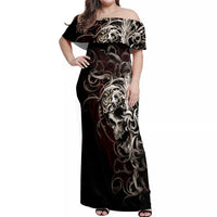 Skull Off Shoulder Maxi Dress Silver Warrior Royal - Wonder Print Shop