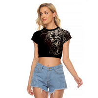 Skull Raglan Cropped T Shirt Silver Warrior Royal - Wonder Print Shop