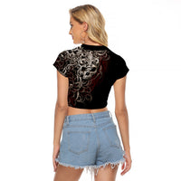 Skull Raglan Cropped T Shirt Silver Warrior Royal - Wonder Print Shop