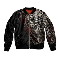 Skull Sleeve Zip Bomber Jacket Silver Warrior Royal - Wonder Print Shop
