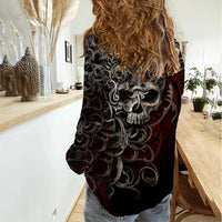 Skull Women Casual Shirt Silver Warrior Royal - Wonder Print Shop