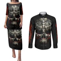 Skull Couples Matching Puletasi Dress and Long Sleeve Button Shirts Head Skeleton Cross Skull - Wonder Print Shop