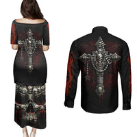 Skull Couples Matching Puletasi Dress and Long Sleeve Button Shirts Head Skeleton Cross Skull - Wonder Print Shop