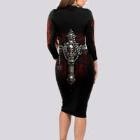 Skull Long Sleeve Bodycon Dress Head Skeleton Cross Skull - Wonder Print Shop