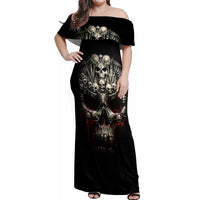 Skull Off Shoulder Maxi Dress Head Skeleton Cross Skull - Wonder Print Shop