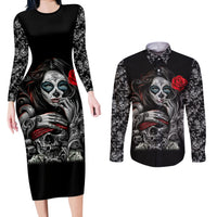 Skull Couples Matching Long Sleeve Bodycon Dress and Long Sleeve Button Shirts Skull Girl Spoiled Wife - Wonder Print Shop