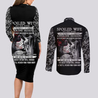 Skull Couples Matching Long Sleeve Bodycon Dress and Long Sleeve Button Shirts Skull Girl Spoiled Wife - Wonder Print Shop