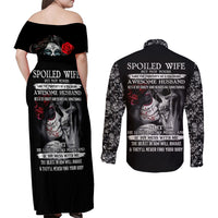 Skull Couples Matching Off Shoulder Maxi Dress and Long Sleeve Button Shirts Skull Girl Spoiled Wife - Wonder Print Shop
