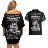 Skull Couples Matching Off Shoulder Short Dress and Hawaiian Shirt Skull Girl Spoiled Wife - Wonder Print Shop