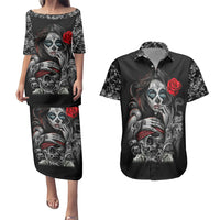 Skull Couples Matching Puletasi Dress and Hawaiian Shirt Skull Girl Spoiled Wife - Wonder Print Shop