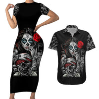 Skull Couples Matching Short Sleeve Bodycon Dress and Hawaiian Shirt Skull Girl Spoiled Wife - Wonder Print Shop