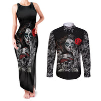 Skull Couples Matching Tank Maxi Dress and Long Sleeve Button Shirts Skull Girl Spoiled Wife - Wonder Print Shop
