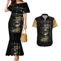 Skull Couples Matching Mermaid Dress And Hawaiian Shirt Golden Skull Steampunk - Wonder Print Shop