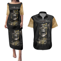 Skull Couples Matching Puletasi Dress and Hawaiian Shirt Golden Skull Steampunk - Wonder Print Shop
