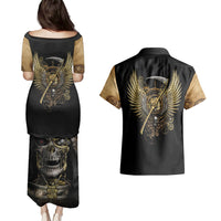 Skull Couples Matching Puletasi Dress and Hawaiian Shirt Golden Skull Steampunk - Wonder Print Shop