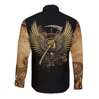 Skull Long Sleeve Button Shirt Golden Skull Steampunk - Wonder Print Shop