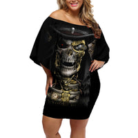Skull Off Shoulder Short Dress Golden Skull Steampunk - Wonder Print Shop