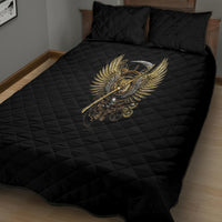 Skull Quilt Bed Set Golden Skull Steampunk - Wonder Print Shop