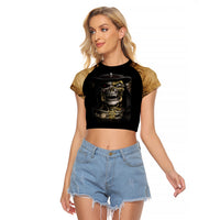 Skull Raglan Cropped T Shirt Golden Skull Steampunk - Wonder Print Shop