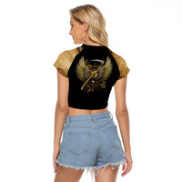 Skull Raglan Cropped T Shirt Golden Skull Steampunk - Wonder Print Shop