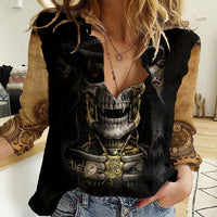 Skull Women Casual Shirt Golden Skull Steampunk - Wonder Print Shop