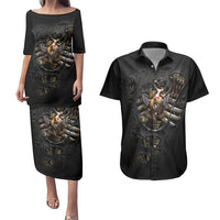 Skull Couples Matching Puletasi Dress and Hawaiian Shirt Skeleton Steampunk Heart Inside - Wonder Print Shop